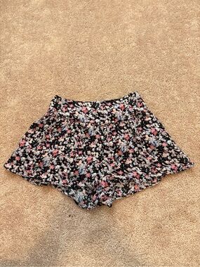 American Eagle Outfitters Black Floral Flow Shorts with Pink & White